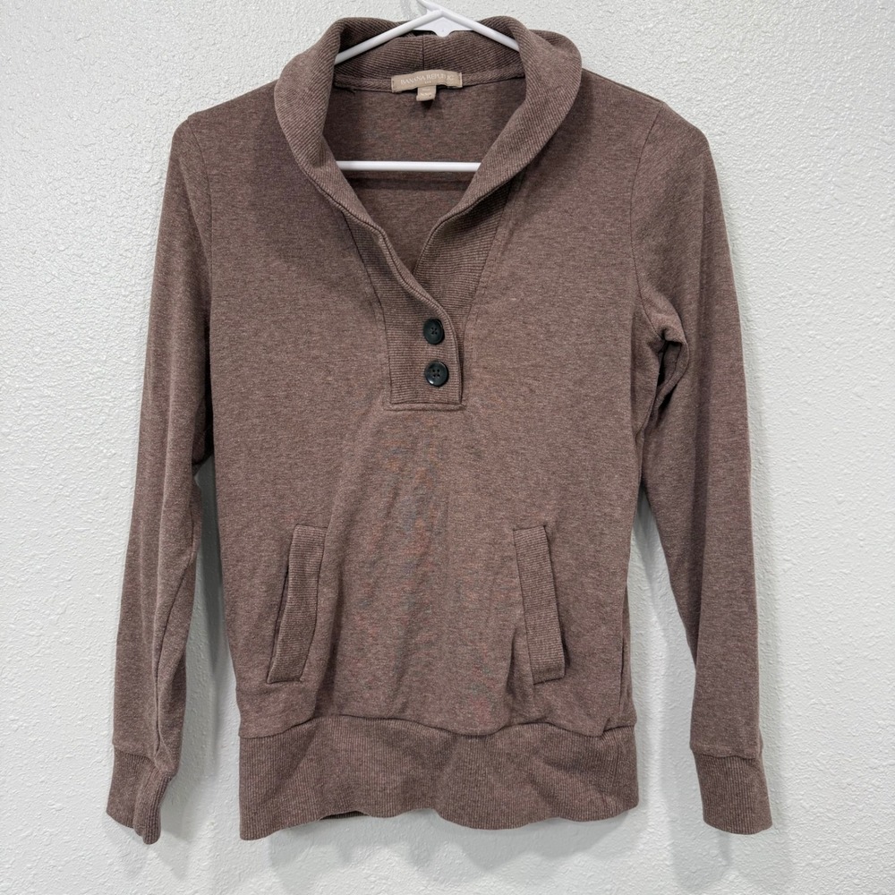 Banana Republic Petite XXS Brown Shawl Collar Pullover Sweatshirt Cozy Casual